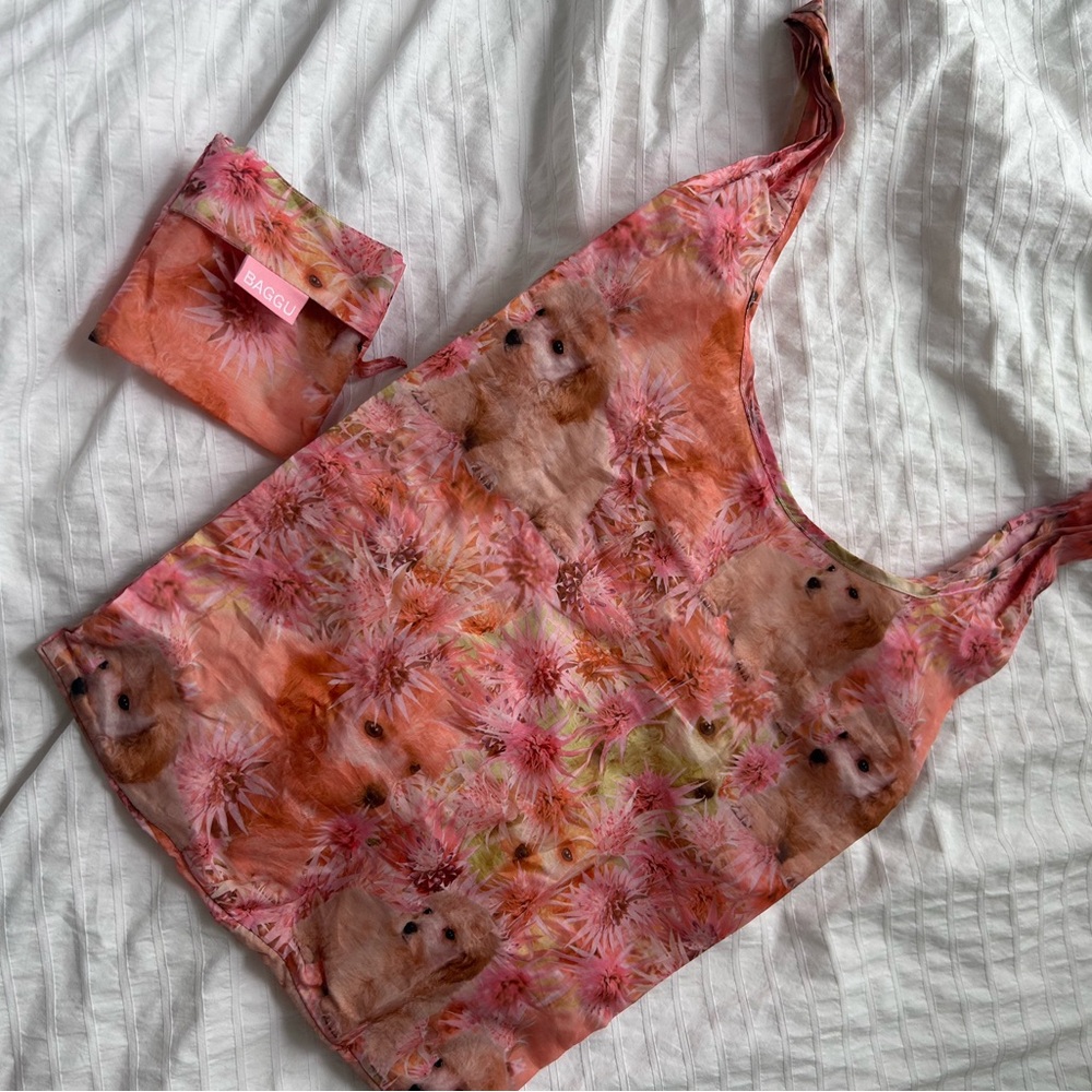 BAGGU x Collina Strada collab. Pink Floral Dog Print Standard Baggu